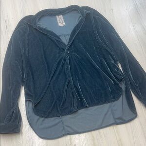 Sadie & Sage Velvet Long Sleeve Blouse Top in Dark Teal